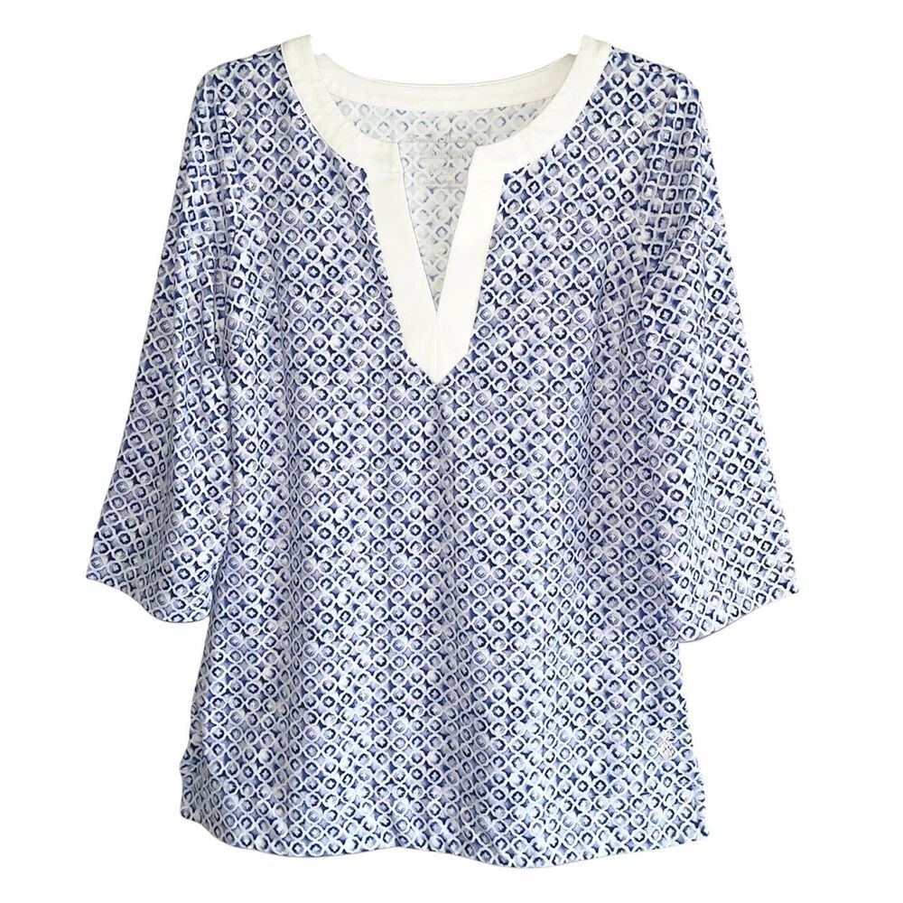 Tommy Bahama Island zone Blue Top Womens XS Tunic Split Neck Longline